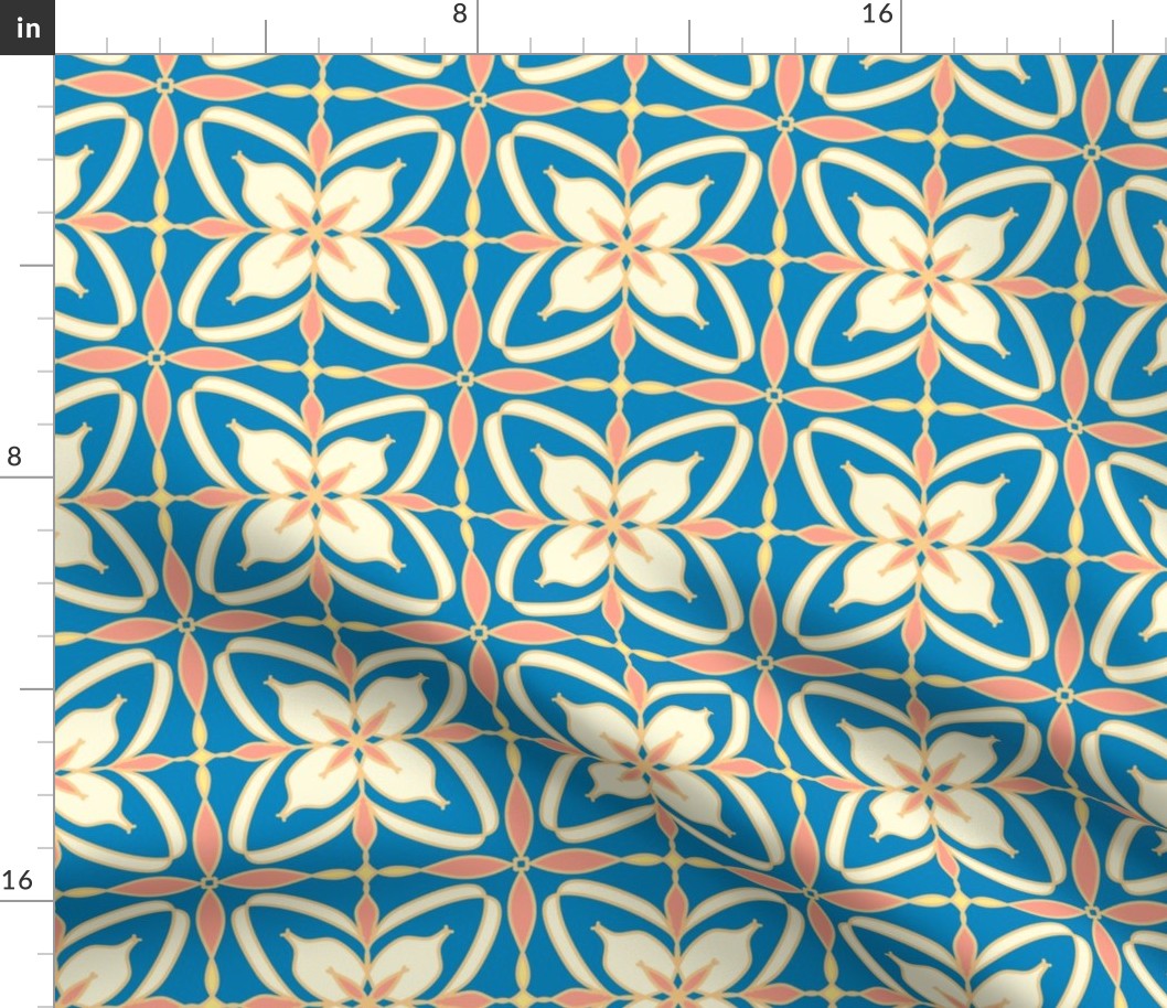 floral tile blue pink natural  boho table runner tablecloth napkin placemat dining pillow duvet cover throw blanket curtain drape upholstery cushion clothing shirt  living home decor draperies curtains 
