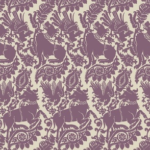 Medieval Beasts and Birds - French Lavender on Flax 6W