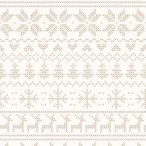 Fair isle cross stitch nordic winter, tan on cream, neutral christmas