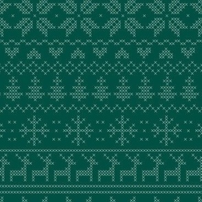 Fair isle cross stitch nordic winter, pine green