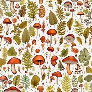 Mushrooms Scattered - Small Scale Botanical Print