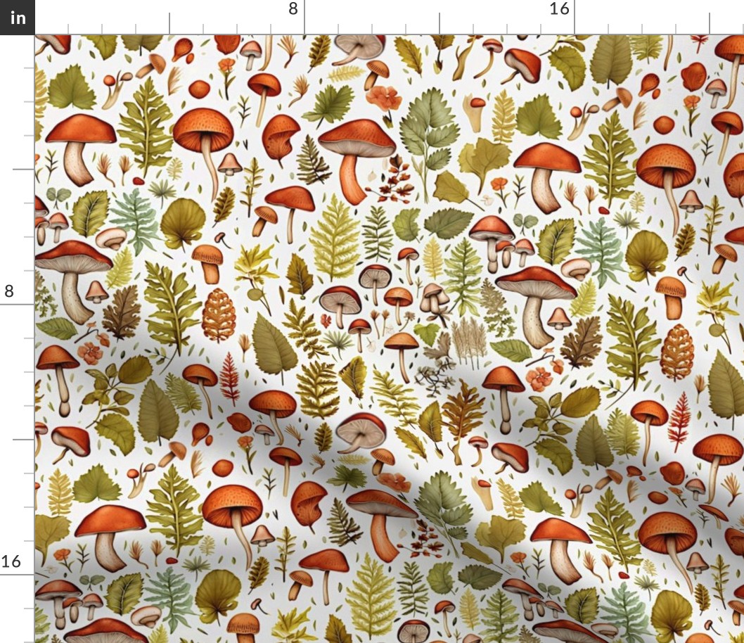 Mushrooms Scattered - Small Scale Botanical Print