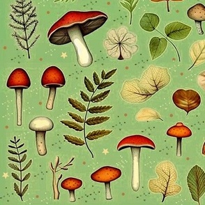 Mushrooms On Teal Green