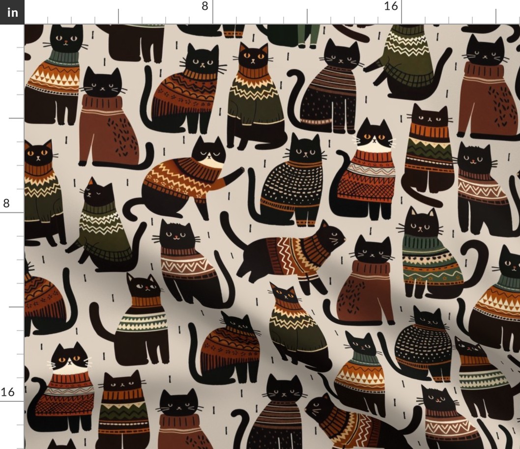Cozy Autumn - Cats in sweaters on beige background L