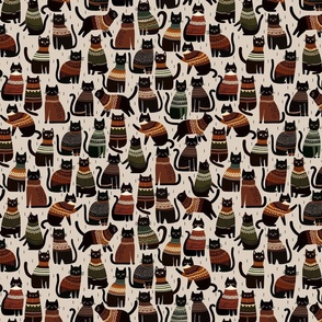 Cozy Autumn - Cats in sweaters on beige background M