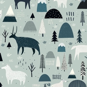 Whimsical Winter - Woodland animals in mint L