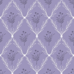 Trellis Leaves with Flower Centre in Heather with Muted Damson and Gray