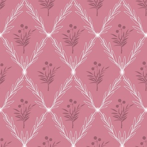 Trellis Leaves with Flower Centre in Raspberry Pink, Wine and White