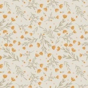 Dainty Cottage Flowers Mustard Cream Bohemian Casual Floral Repeat Pattern