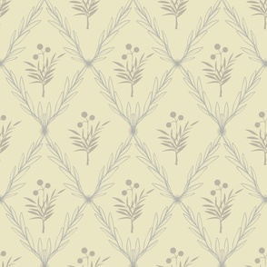 Trellis Leaves with Flower Centre in Sandstone, Light Lemon Yellow and Gray / Grey