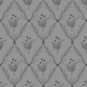 Trellis Leaves with Flower Centre in medium and dark grey / gray shades