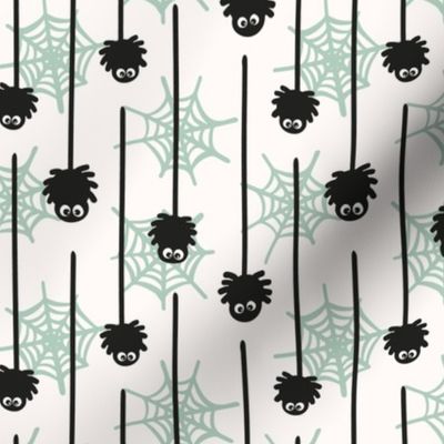 Hanging little spiders  -  black, sage green, white  and cream //  Small scale