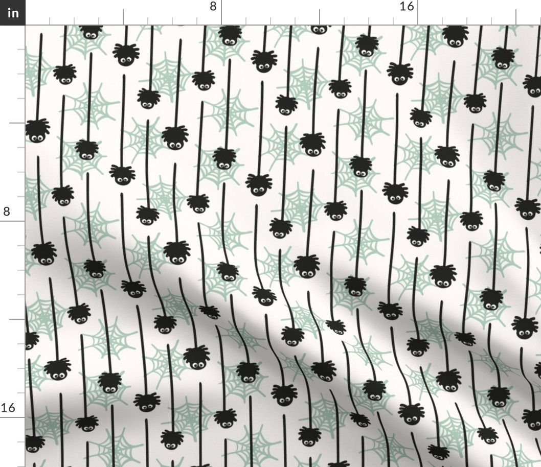 Hanging little spiders  -  black, sage green, white  and cream //  Small scale