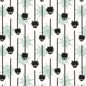 Hanging little spiders  -  black, sage green, white  and cream //  Medium scale