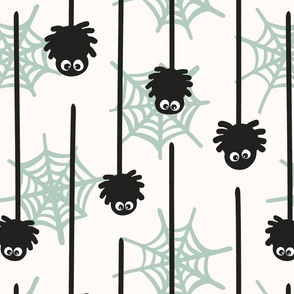 Hanging little spiders  -  black, sage green, white  and cream //  Big scale