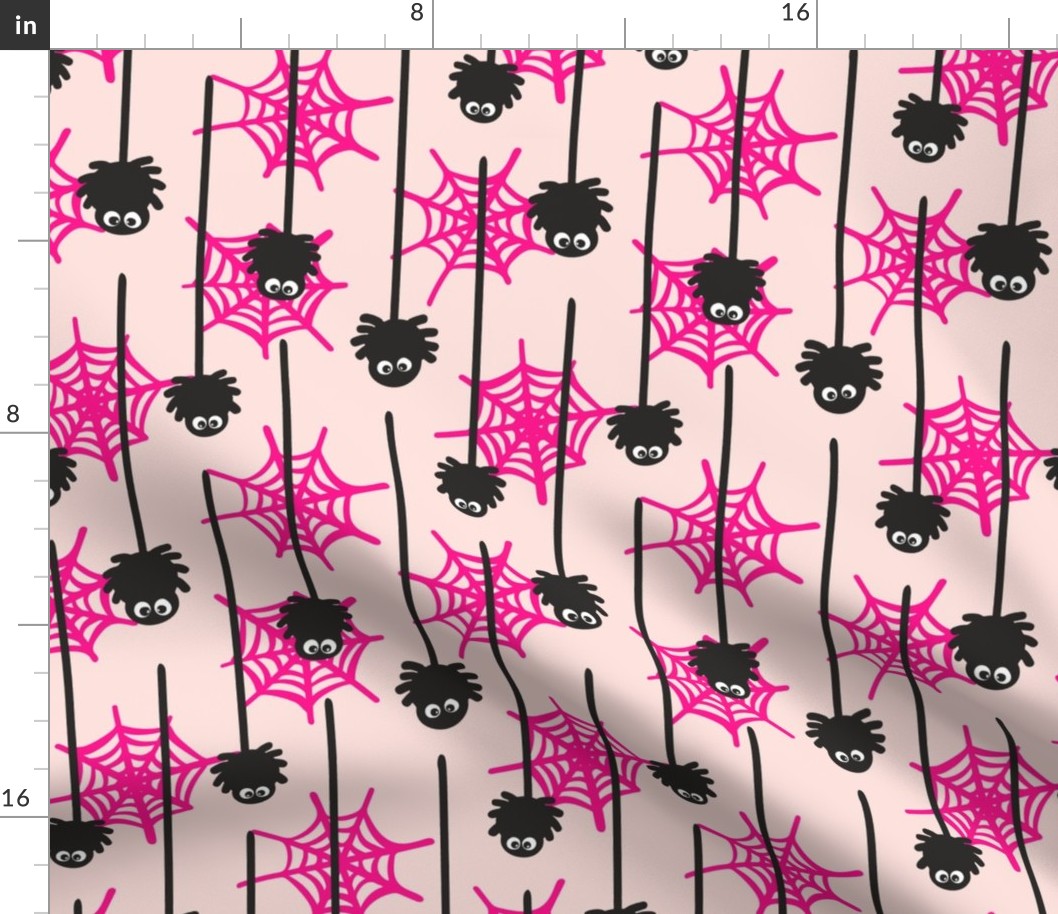 Hanging little spiders  -  black, pink, white and light pastel pink  //  Medium scale
