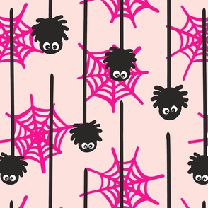 Hanging little spiders  -  black, pink, white and light pastel pink  //  Big scale