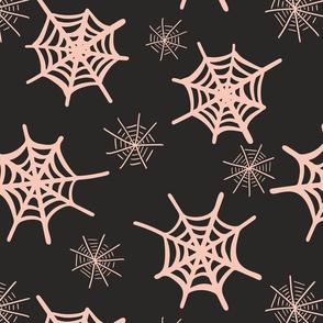 Scattered spiderwebs  -  pastel peach and black  //  Big scale
