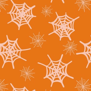 Scattered spiderwebs  -  pastel peach and terracotta orange  //  Big scale
