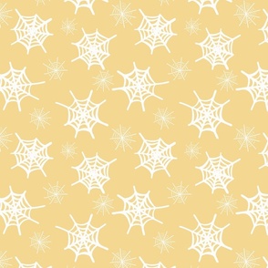 Scattered spiderwebs  -  off white and ochre yellow  //  Medium scale