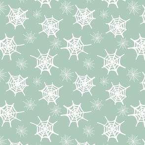 Scattered spiderwebs  - off white and sage green   //  Medium scale