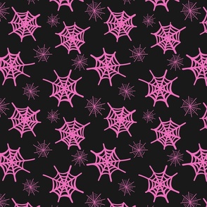 Scattered spiderwebs  - pink and black    //  Medium scale