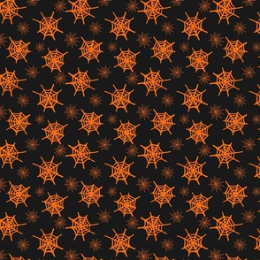 Scattered spiderwebs  -terracotta orange and black    //  Small scale
