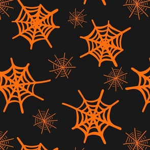 Scattered spiderwebs  -terracotta orange and black    //  Big scale