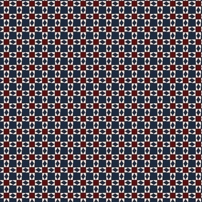Cozy cabin sawtooth stars quilting shapes, cordovan red and prussian blue, red white and blue, micro