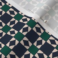 Cozy cabin sawtooth stars quilting shapes, brunswick green and prussian blue,micro xs scale