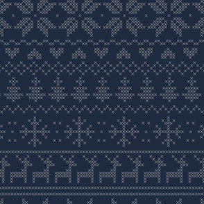 Fair isle inspired winter cross stitch - large scale - cream stiches on navy, cozy cabincore aesthetic