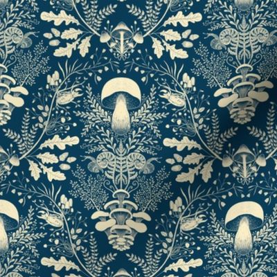 Mushroom Forest Damask Wallpaper- salty dog blue SMALL