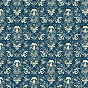 Mushroom Forest Damask Wallpaper- salty dog blue SMALL