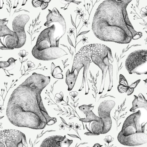 Forest Fauna Toile - off white background color 