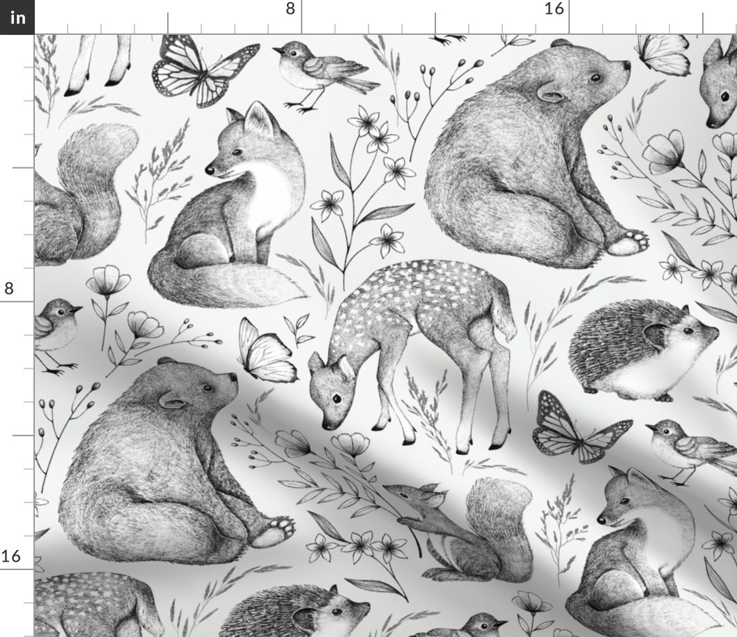 Forest Fauna Toile - off white background color 