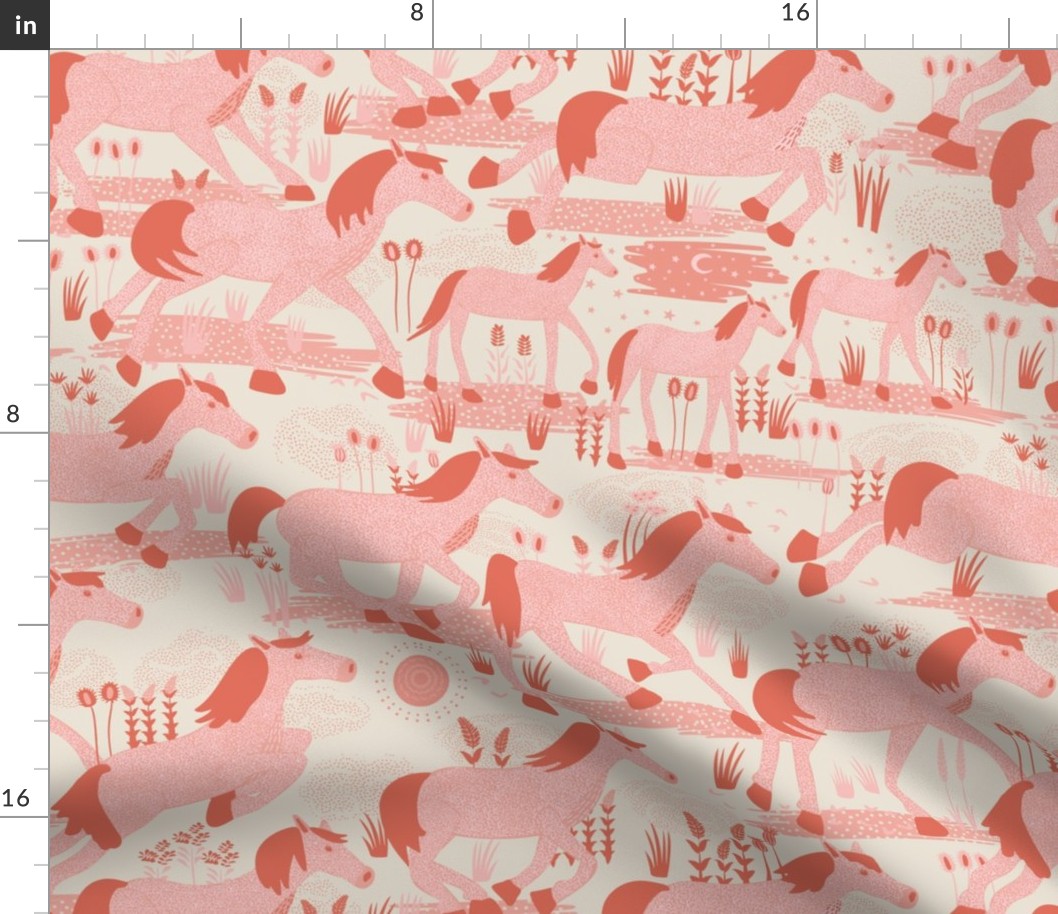 Wild horses  - summer pink (larger  -wild horses collection ) Wild horses running in various pinks in this wild west inspired design.