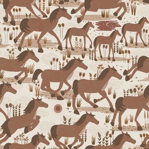 Wild horses- earthy autumn  (larger  - wild horses collection  ) Wild horses running in various browns  in this wild west inspired design.