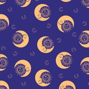 Golden sunmoons on indigo 