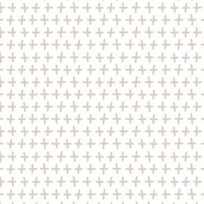 Plus Sign Symbols in White and Earth Tones Neutral Beige Blender Coordinating Ditsy Print