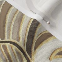  Pale Gilded Art Deco Fans in Taupe and Fawn Large
