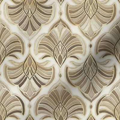  Pale Gilded Art Deco Fans in Taupe and Fawn Small