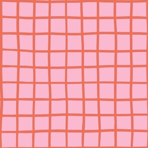 2" hand drawn grid/coral and pink