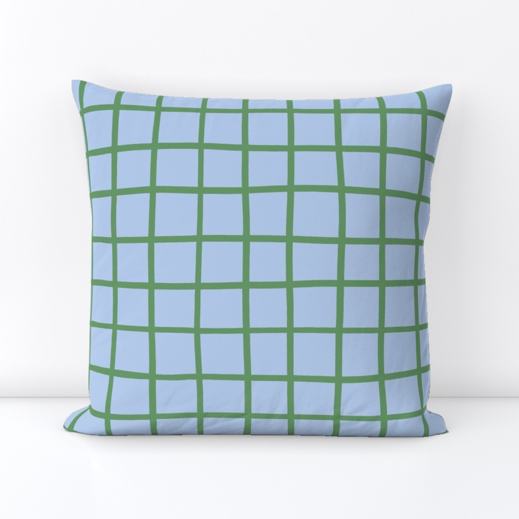 2" hand drawn grid/green on blue 