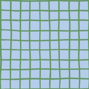 2" hand drawn grid/green on blue 