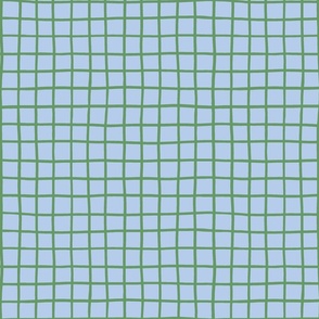 1" hand drawn grid/green on blue 