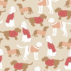 Dogs in Christmas Sweaters in Beige and Red (Medium)