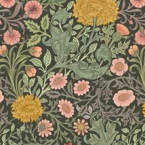 William Morris meadow chrsysanthemum on green