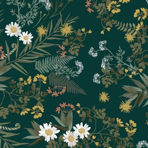 Wildwood in Dark Evergreen (Jumbo) / Dark Floral