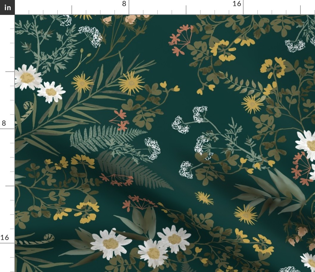 Wildwood in Dark Evergreen (Jumbo) / Dark Floral