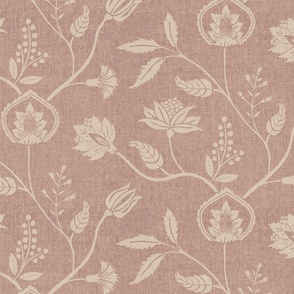 Block print chintz florals pink mauve and cream textured - large scale